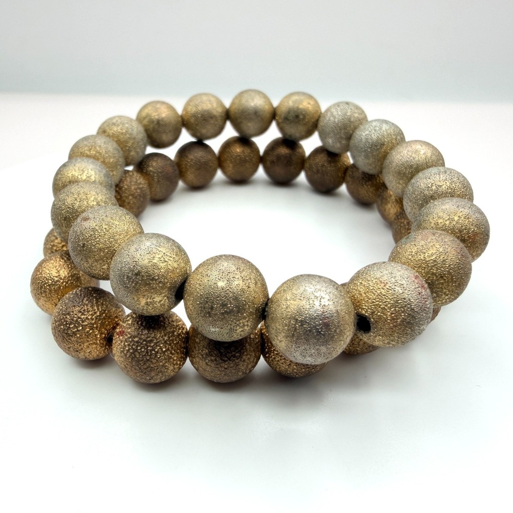 Vintage Gold Tone Beaded Stretch Bracelet Stackable Boho Stardust Ball